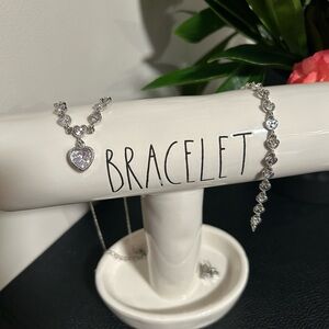 Silver Heart Necklace with Matching Bracelet and Earrings